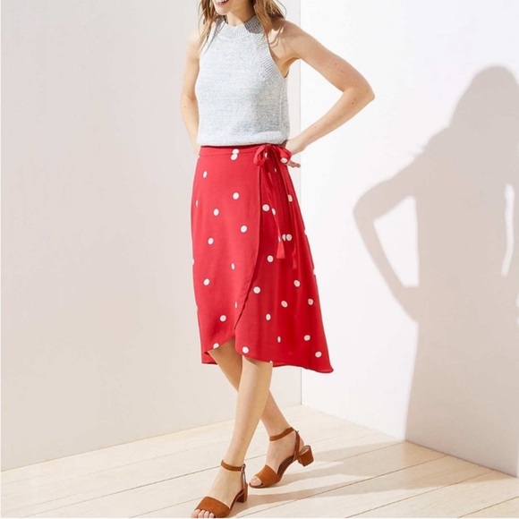LOFT Dresses & Skirts - NWT Loft Pink Polka Dot wrap Skirt 10P